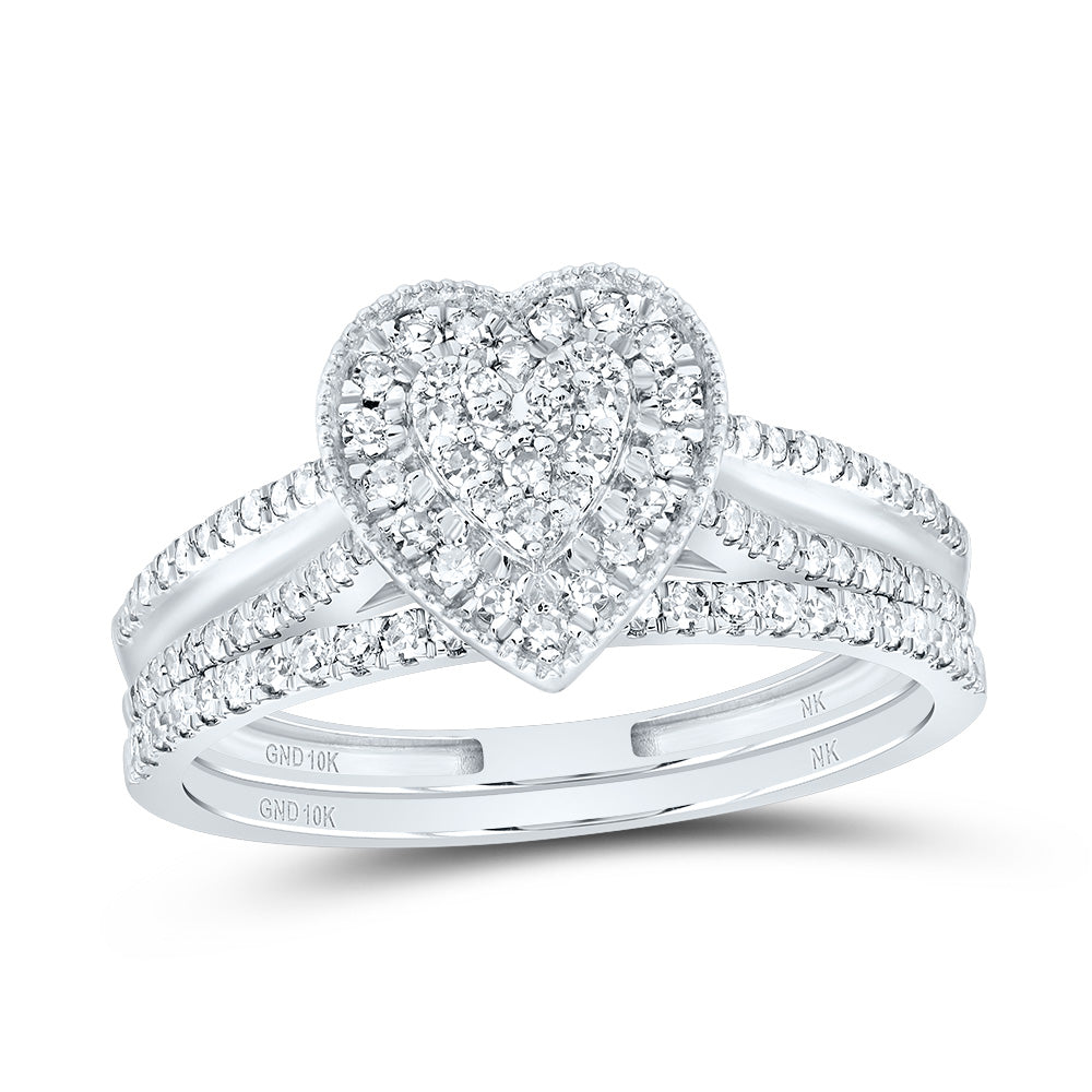 3/8Ctw-Nat Dia Nk Heart Single Halo Bridal Set (2.26 grams)