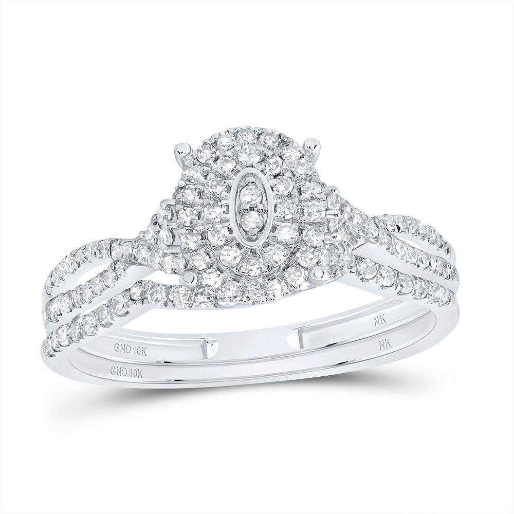 3/8Ctw-Dia Nk Oval Double Halo Bridal Set (2.02 grams)