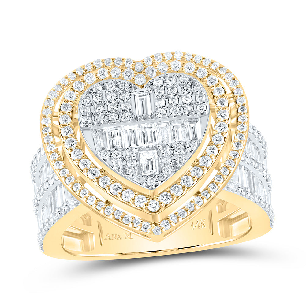 1 3/4Tw-Nat Dia Ana M Fashion Heart Baguette Bridal Ring (6.89 grams)