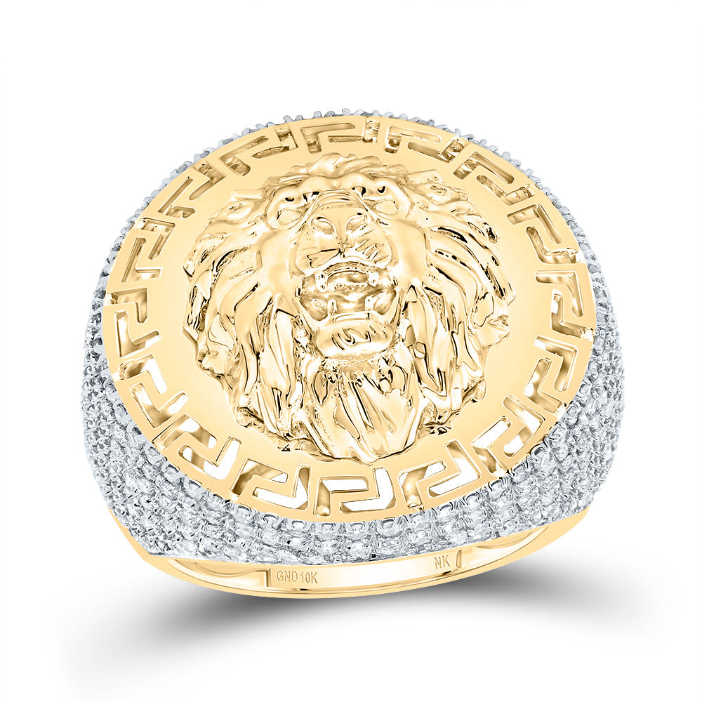 1 Ctw-Dia Nk Lion Face Round Men's Ring (10.4 grams)