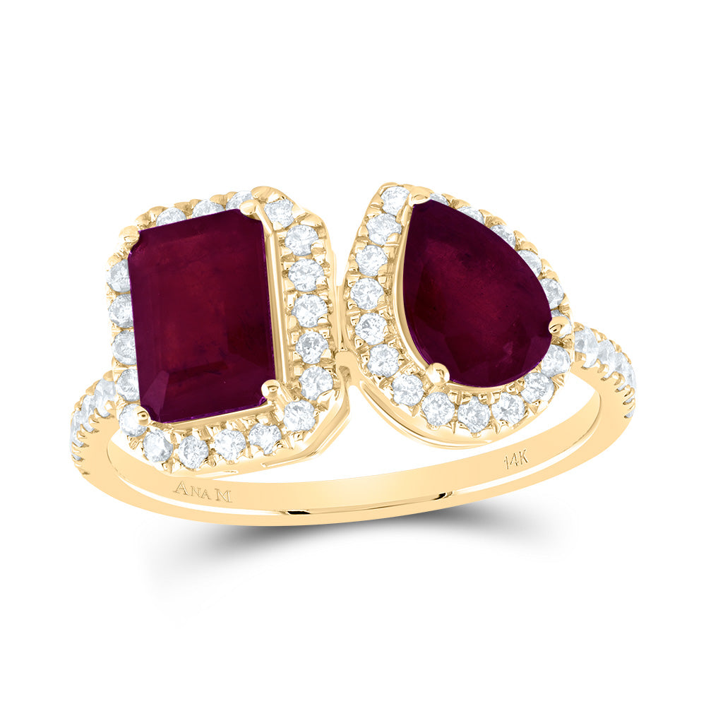 3/8Ctw-Nat Dia Ana M 7X5Mm Em-Ru, 7X5Mm Ps-Ru Nat Gem Ring (2.54 grams)