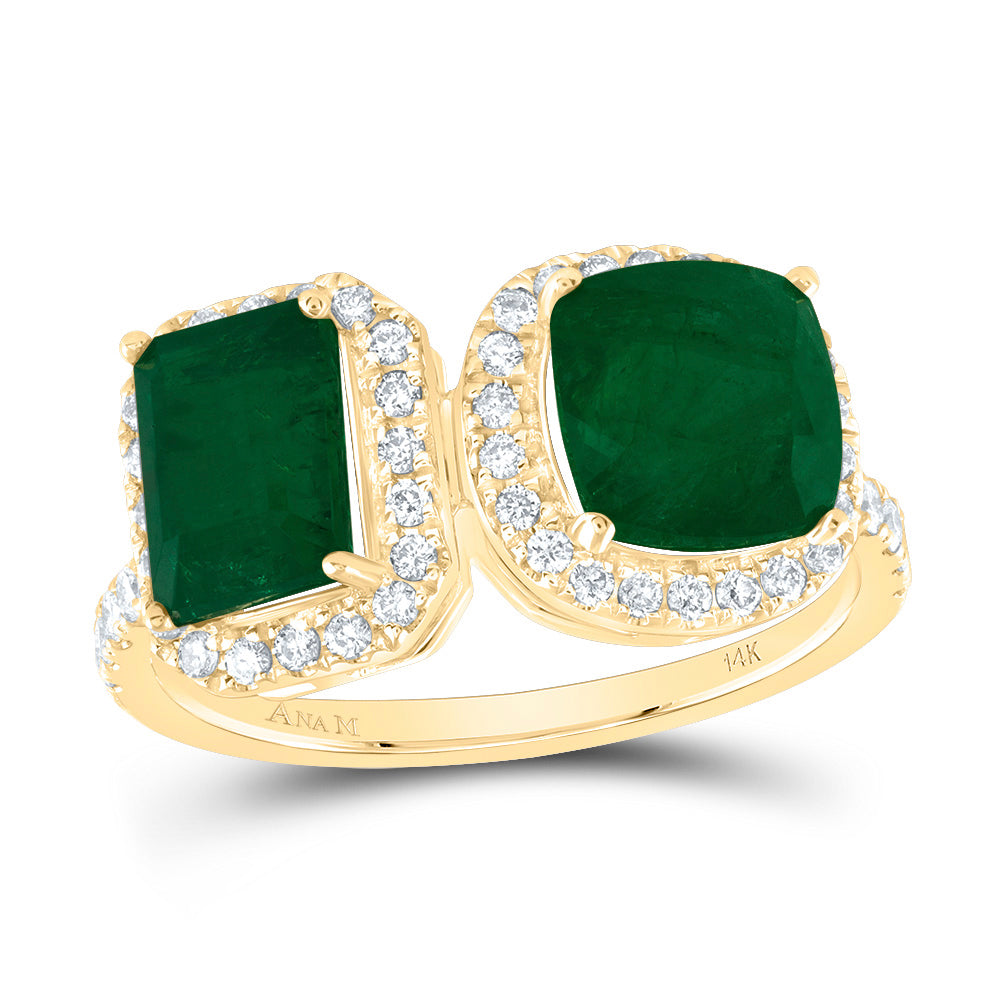 3/8Ctw-Nat Dia Ana M 7X7Mm Cu-Em, 7X5Mm Em-Em Nat Gem Ring (2.76 grams)