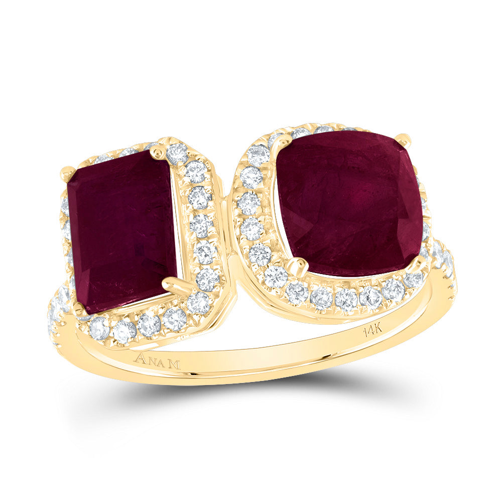 3/8Ctw-Nat Dia Ana M 7X7Mm Cu-Ru, 7X5Mm Em-Ru Nat Gem Ring (2.85 grams)