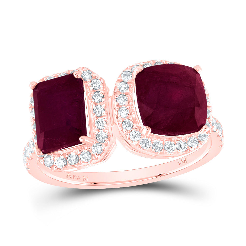 3/8Ctw-Nat Dia Ana M 7X7Mm Cu-Ru, 7X5Mm Em-Ru Nat Gem Ring (2.92 grams)