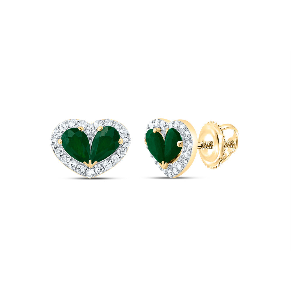 1/5Ctw-Nat Dia Cn 3/4Ctw Ps-Em Nat Gem Heart Stud Earring