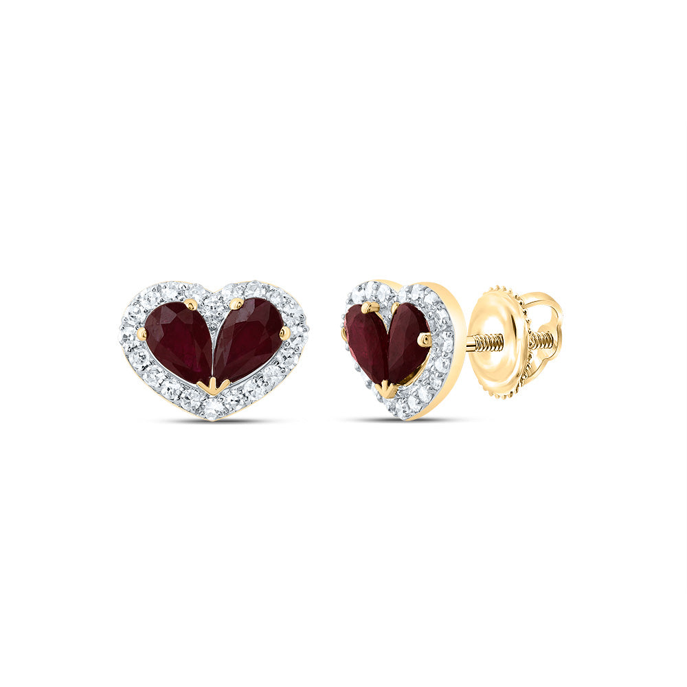 1/5Ctw-Nat Dia Cn 7/8Ctw Ps-Ru Nat Gem Heart Stud Earring