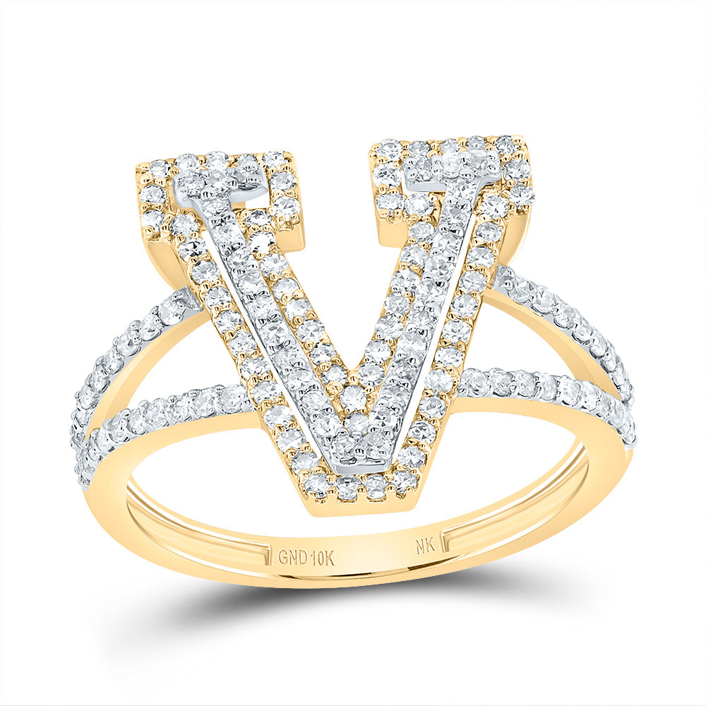 1/2Ctw-Dia Nk Fashion Initial "V" Ladies Ring (2.5 grams)