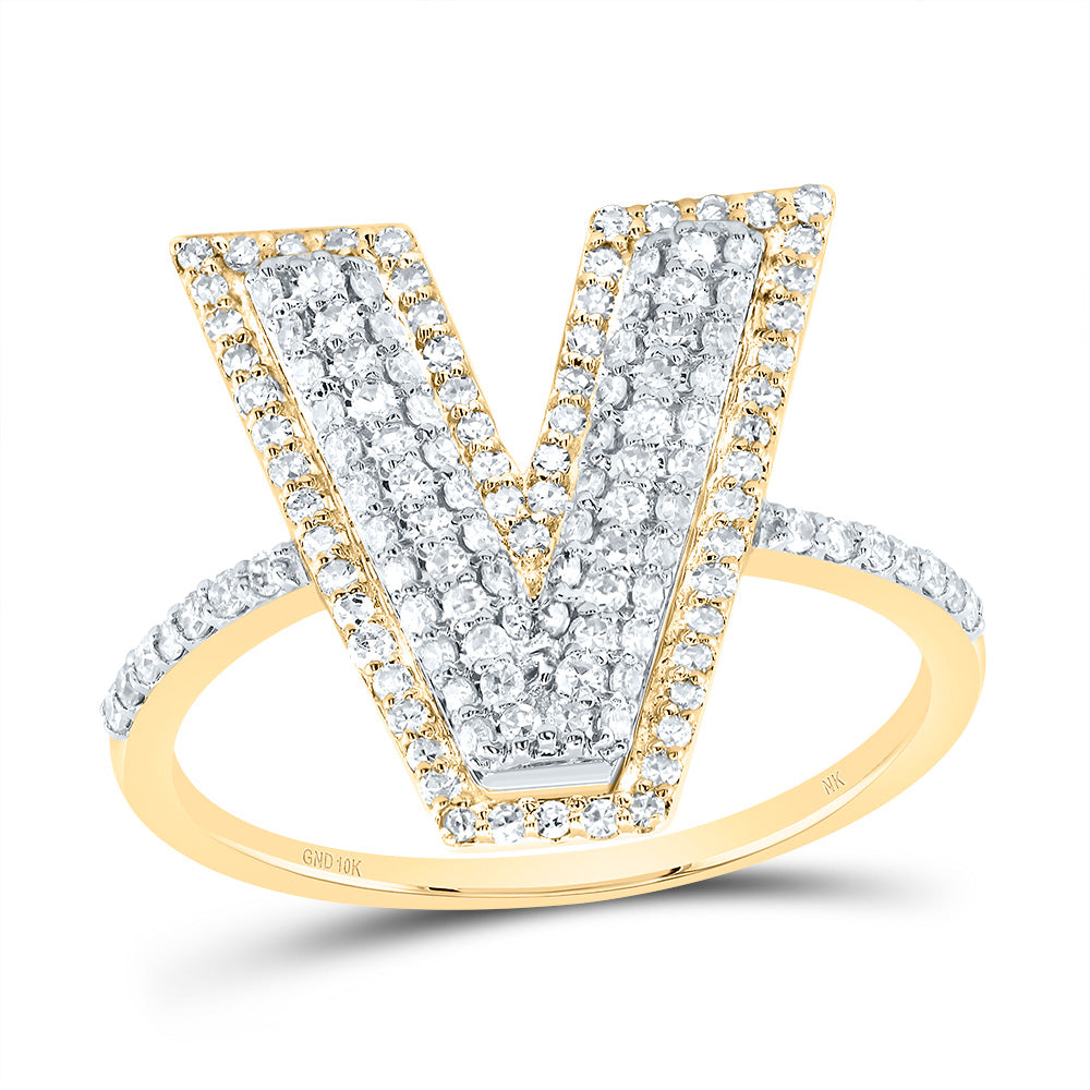 1/2Ctw-Dia Nk Fashion Initial "V" Ladies Ring (2.3 grams)