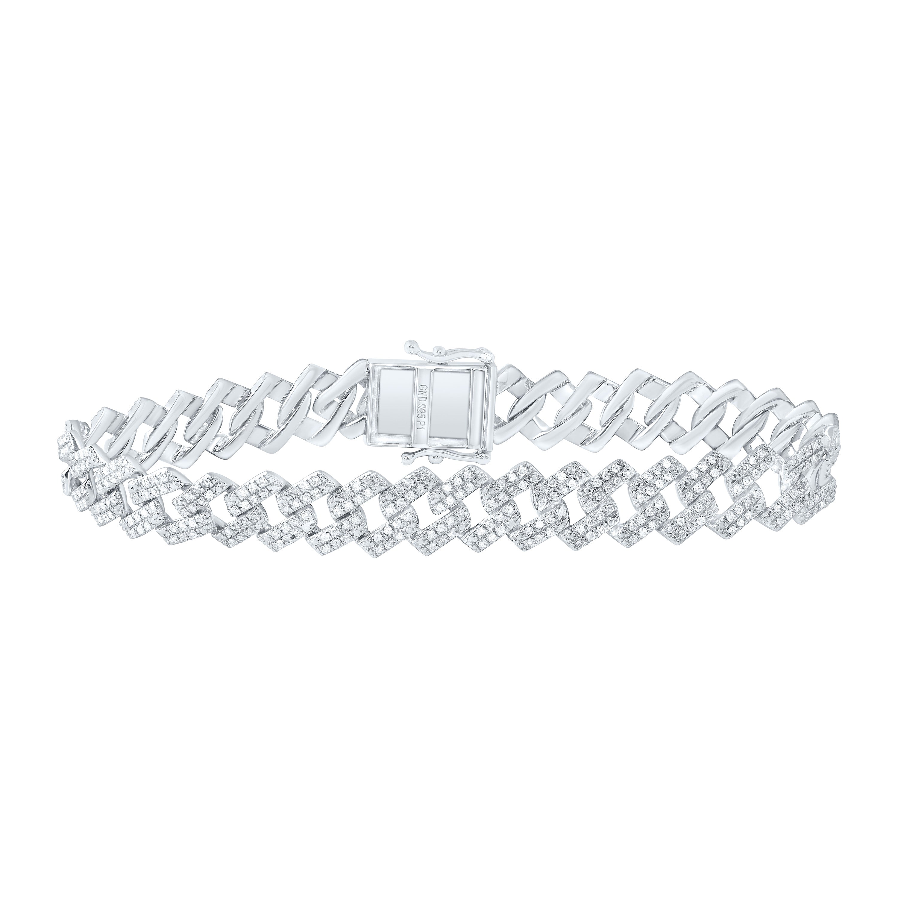 2 Ct-Dia P4 10Mm Gift Cuban Bracelet (8 Inch) (19.223 grams)