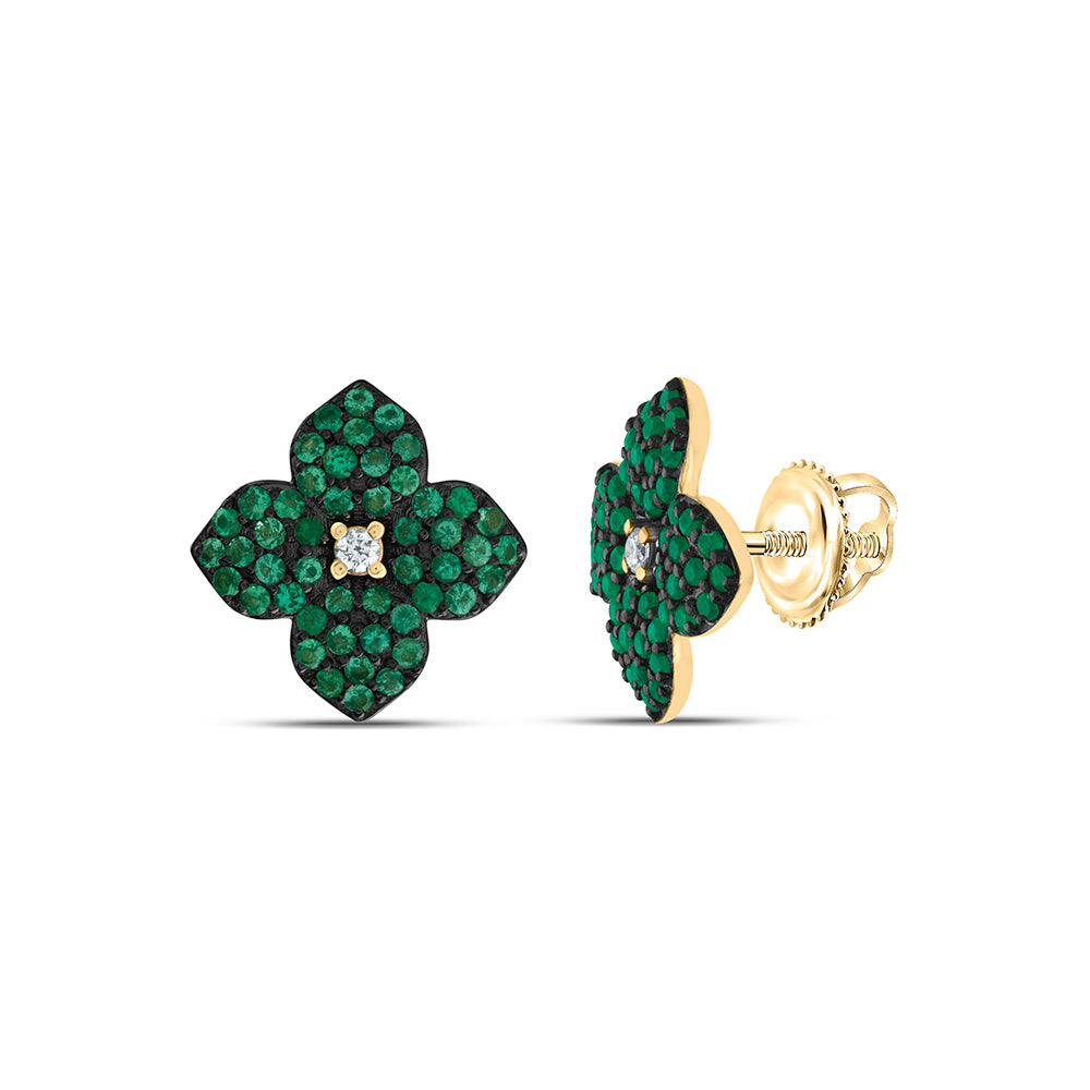 0.03Ctw-Dia Ana M 3/8Ctw-Rd-Em Nat-Gem Flower Stud Earring