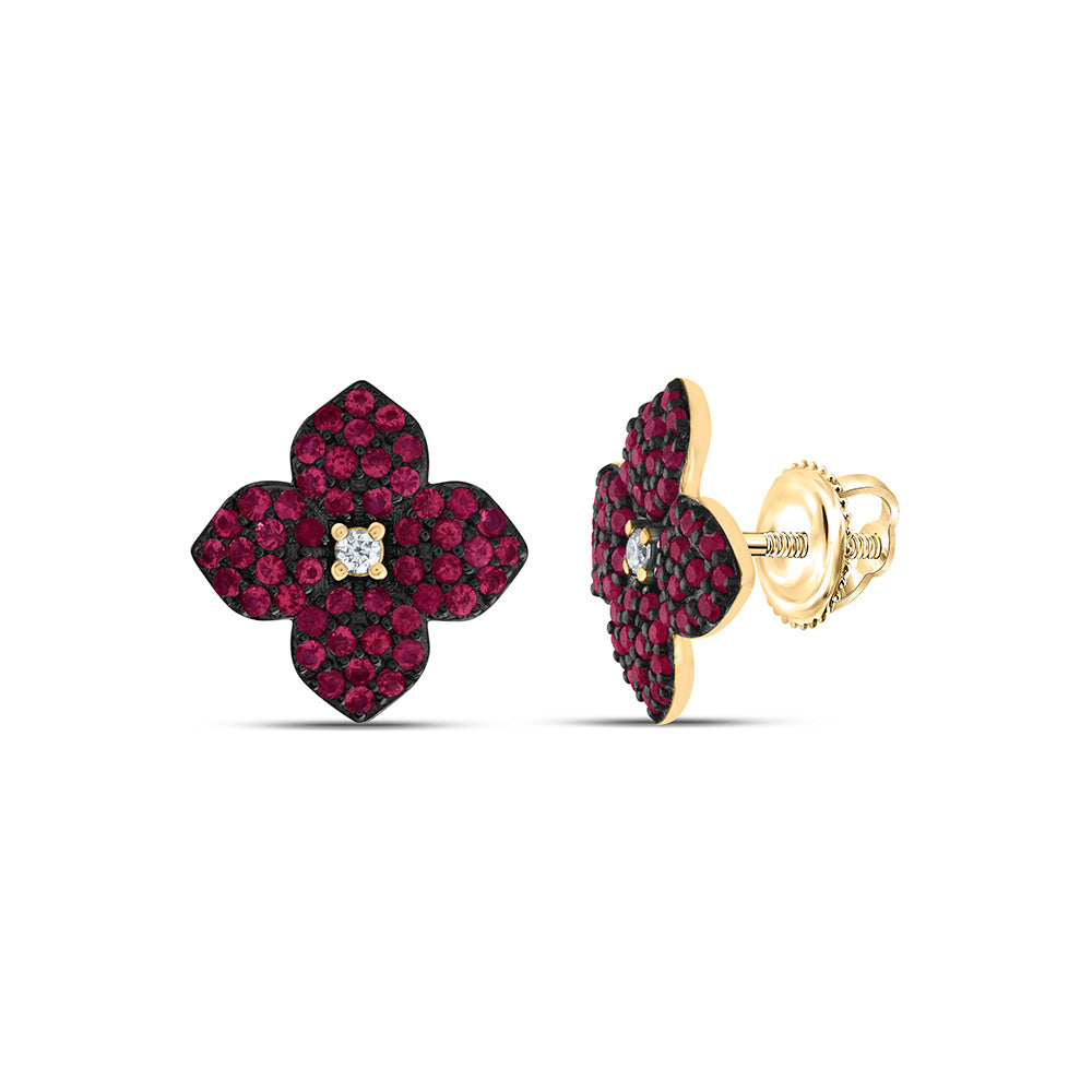 0.03Ctw-Dia Ana M 3/8Ctw-Rd-Ru Nat-Gem Flower Stud Earring