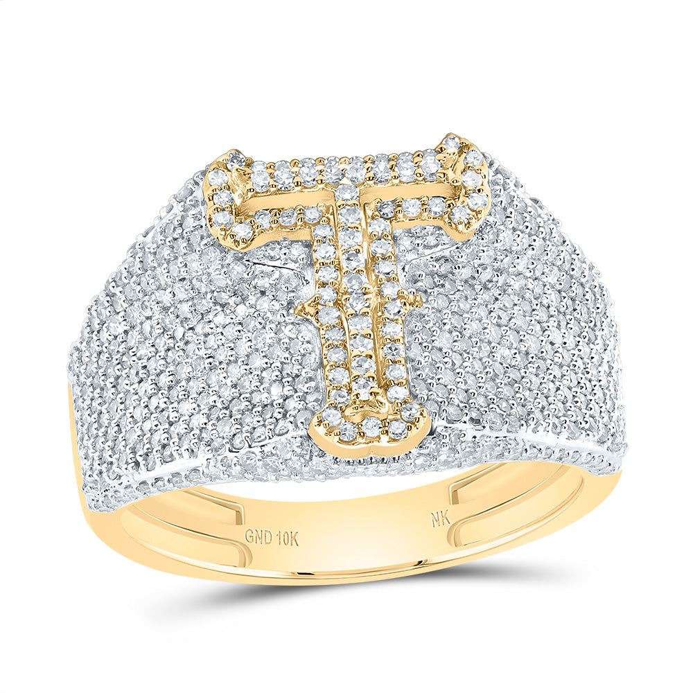 1 1/2Ctw-Dia Nk Initial "T" Men's Ring (5.23 grams)