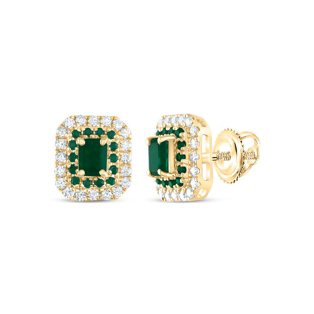 1/4Ctw-Diamond Ana M 1/8Ctw-Rd-Em, 4X3Mm-Em-Em, Nat Gem Emerald Stud Earring