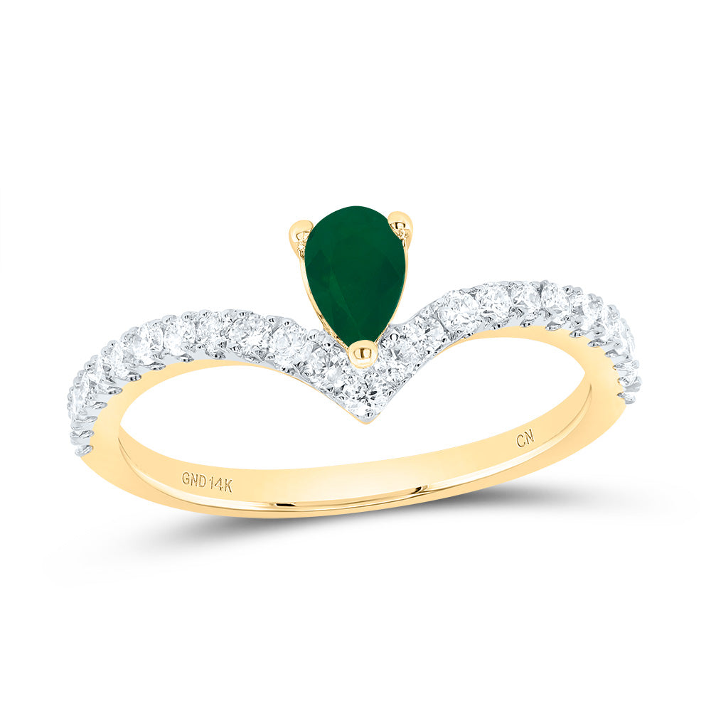 1/3Ctw-Dia Cn 6X4Mm Ps-Em Nat-Gem Ladies Ring (1.76 grams)