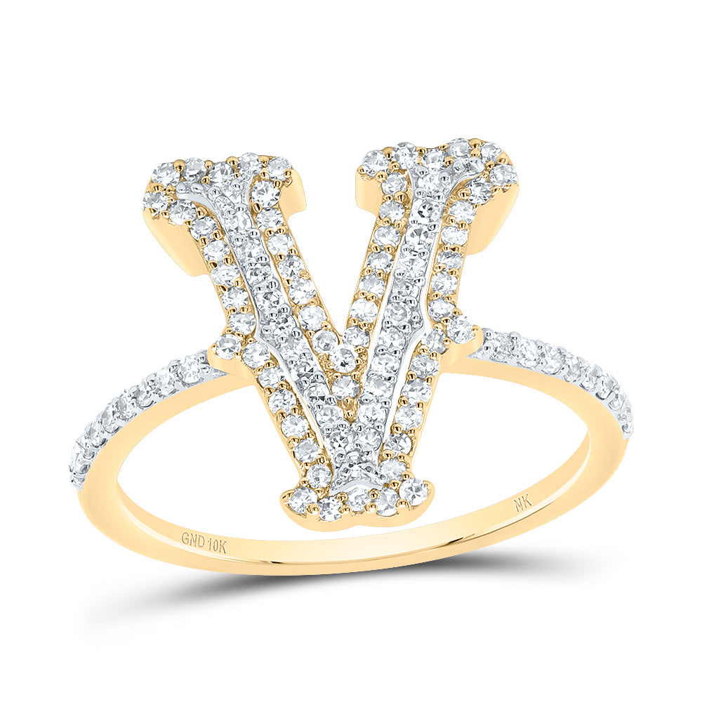 3/8Ctw-Dia Nk Fashion Initial "V" Ladies Ring (2.04 grams)