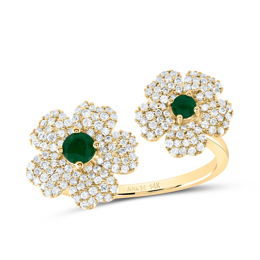 1/2Ctw-Nat Dia Ana M 2.8Mm-Rd-Em, 3.5Mm-Rd-Em Nat Gem Flower Ring (3.64 grams)