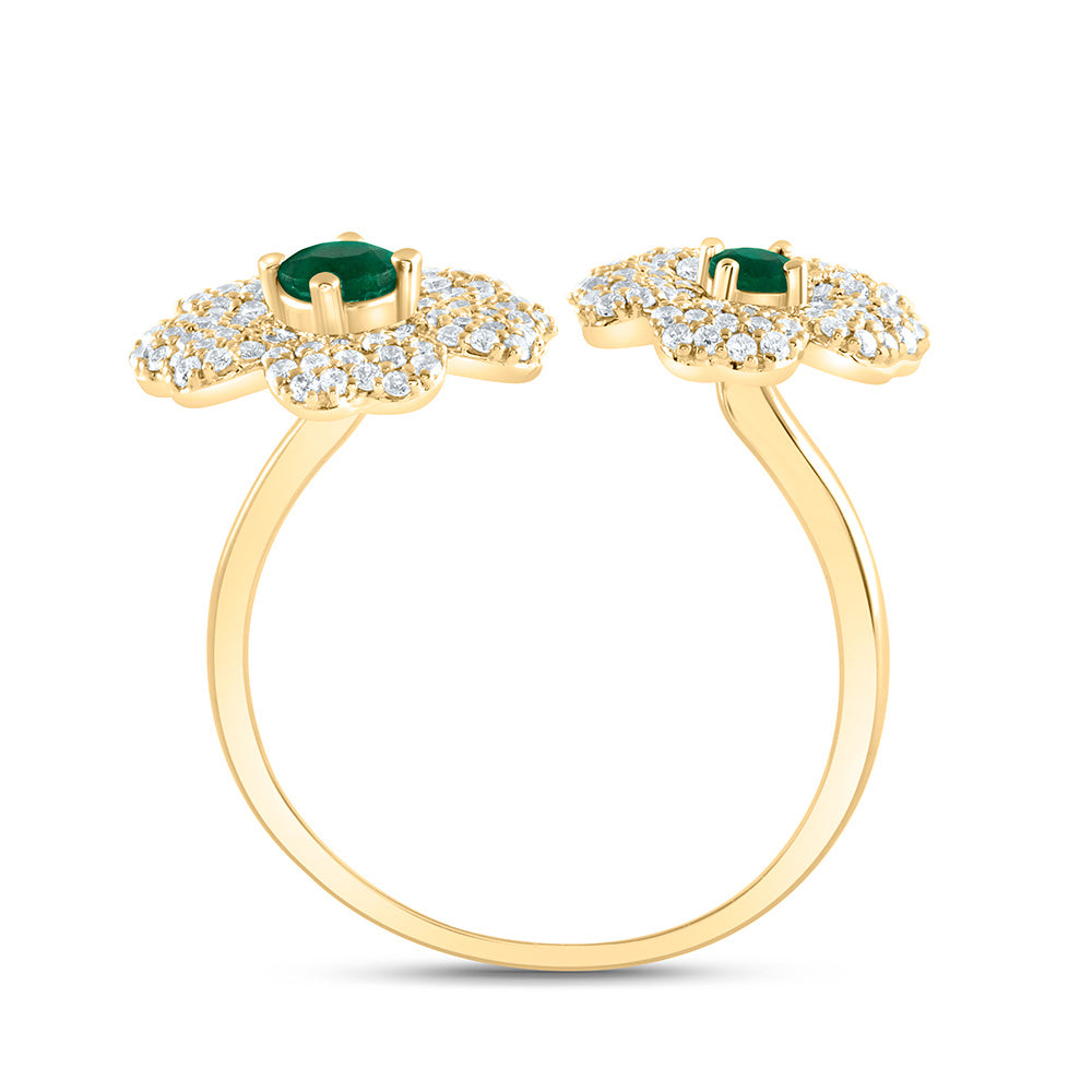 1/2Ctw-Nat Dia Ana M 2.8Mm-Rd-Em, 3.5Mm-Rd-Em Nat Gem Flower Ring (3.64 grams)