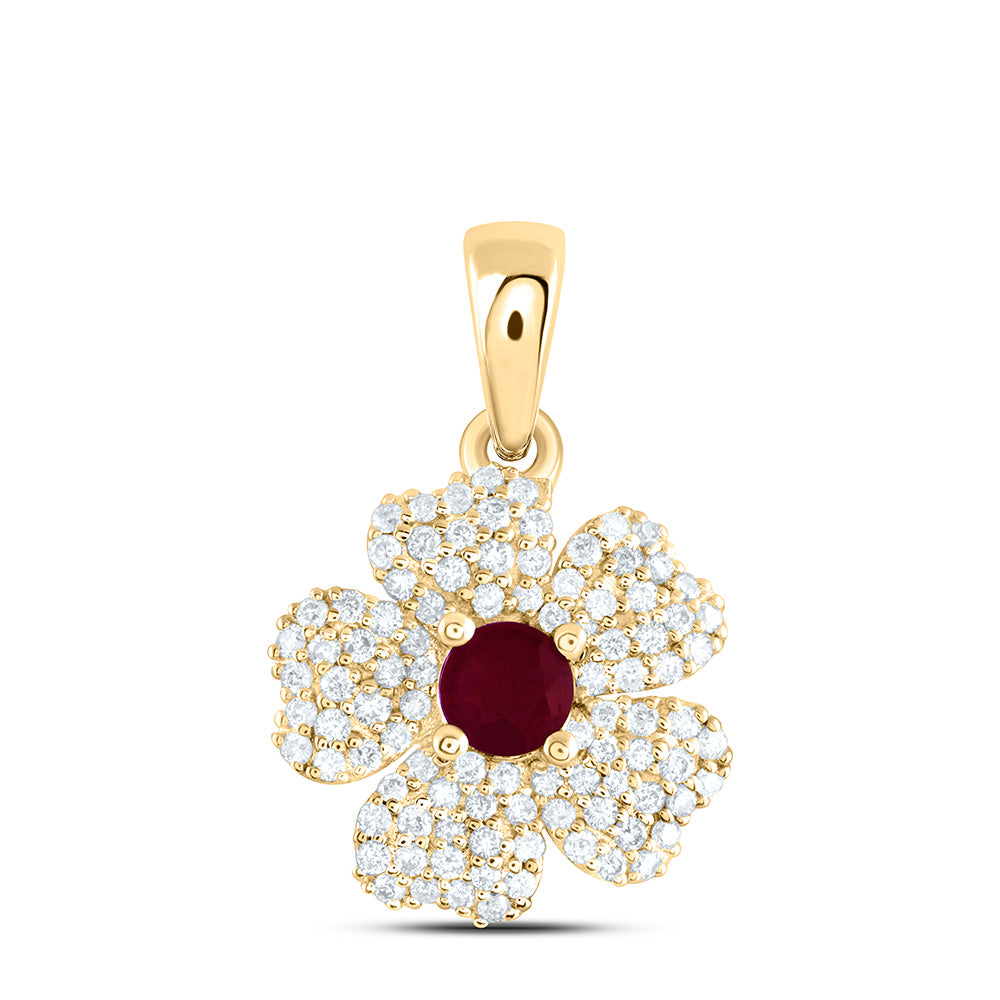 1/4Ctw-Nat Dia Ana M 3.5Mm-Rd-Ru Nat Gem Flower Pendant (1.636667 grams)