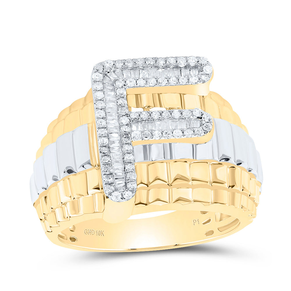 1/2Ctw-Dia P1 Initial "F" Men's Ring (8.9 grams)