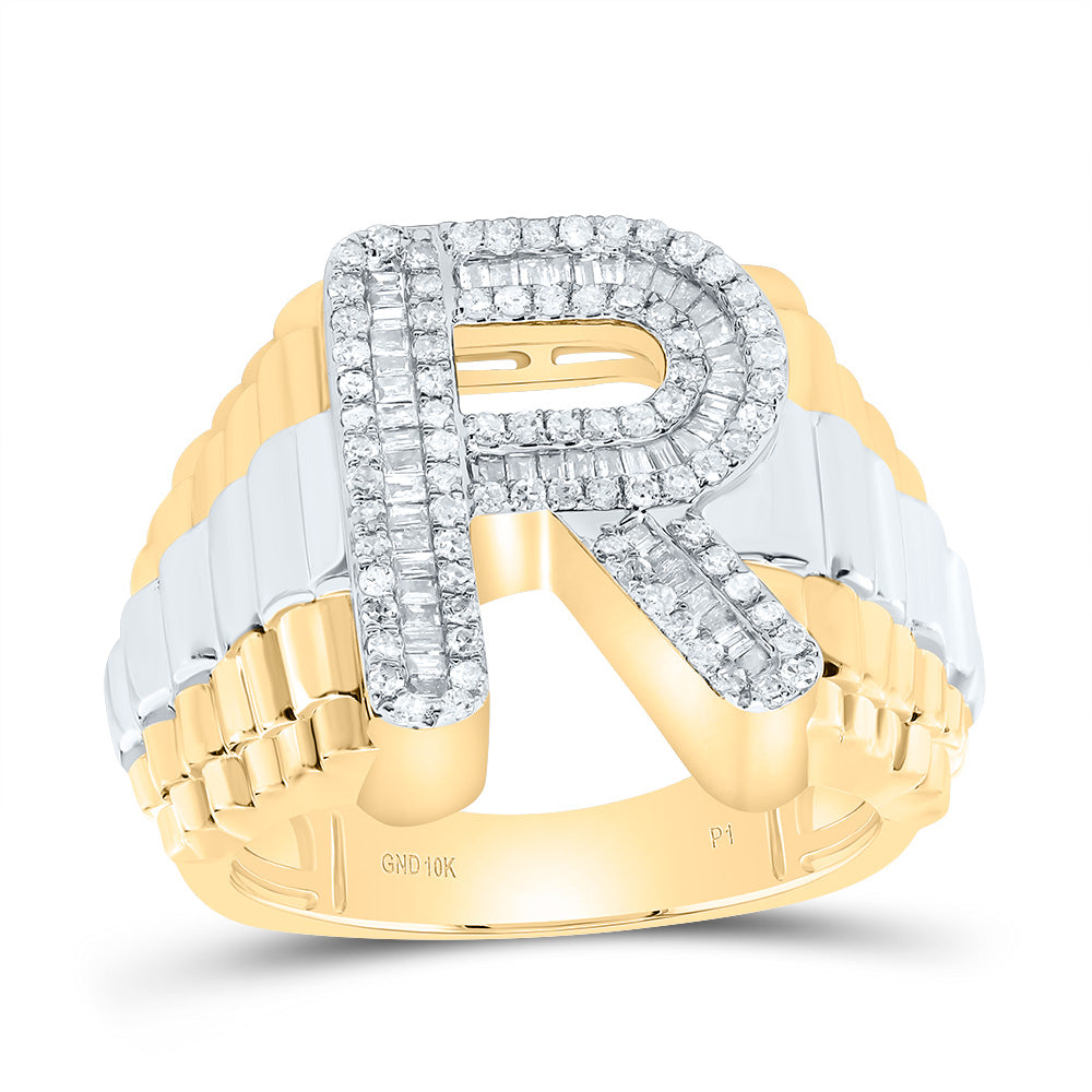 5/8Ctw-Dia P1 Initial "R" Men's Ring (10.88 grams)