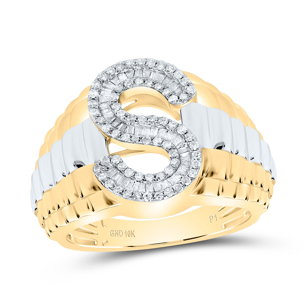 1/2Ctw-Dia P1 Initial "S" Men's Ring (8.86 grams)