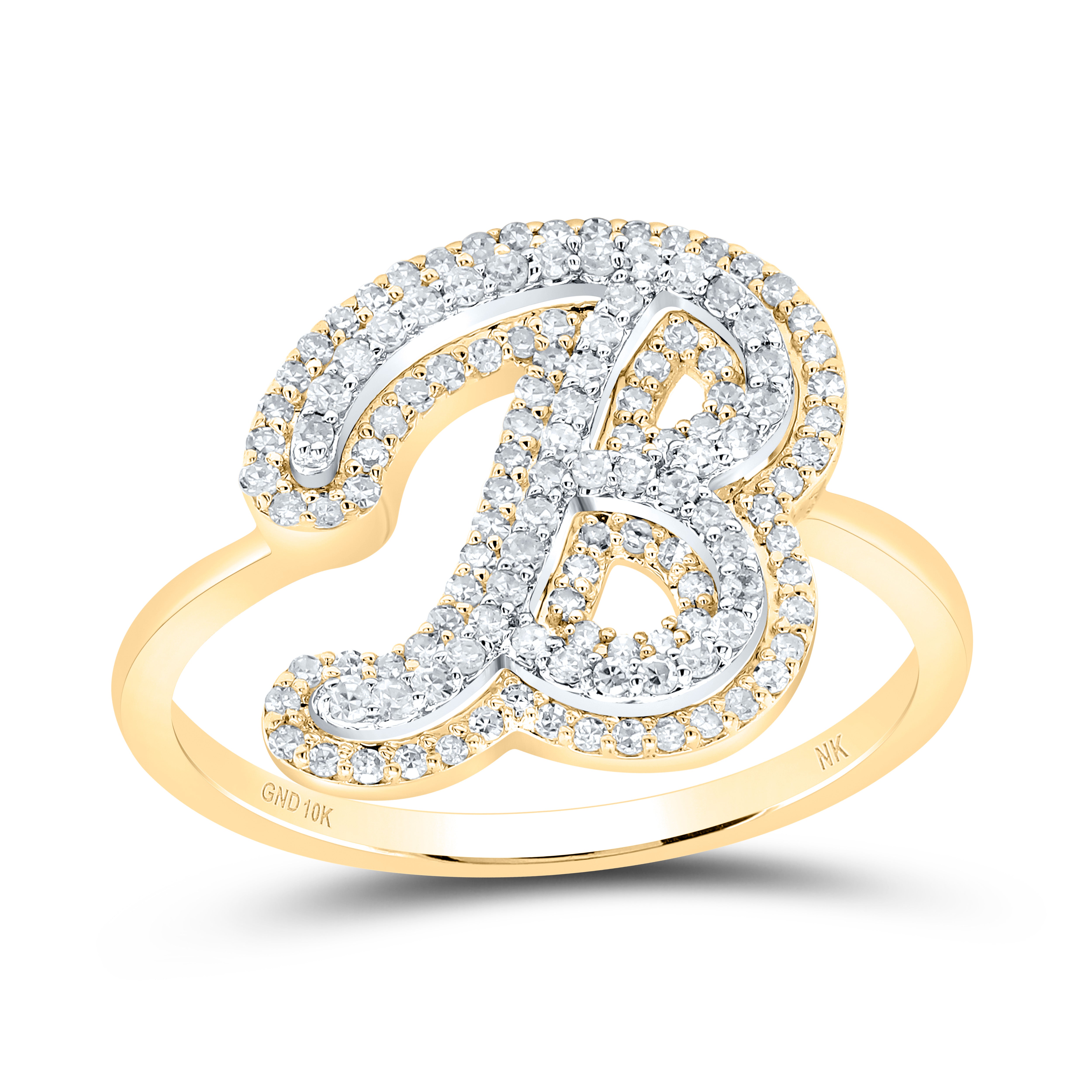 3/8Ctw-Dia Nk Fashion Initial "B" Ladies Ring (2.44 grams)
