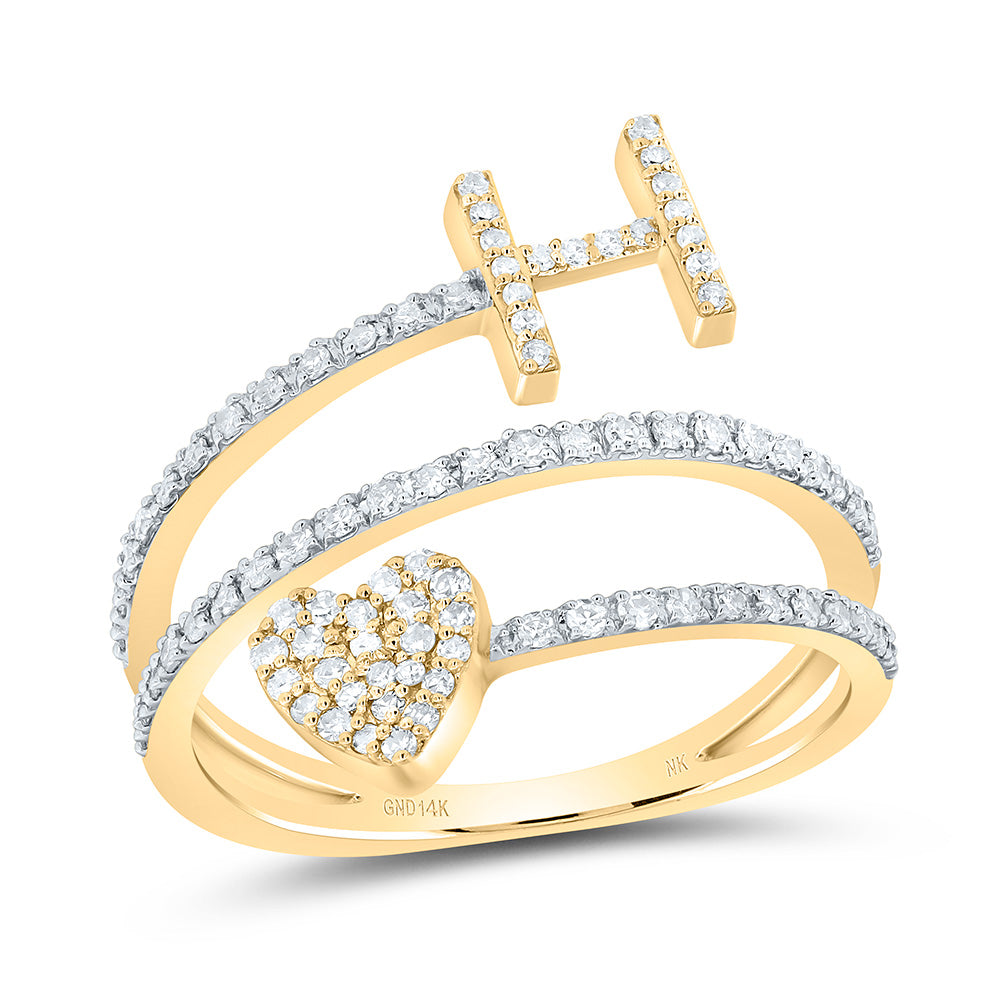 3/8Ctw-Nat Dia Nk Gift Initial "H" Heart Ladies Ring (2.86 grams)