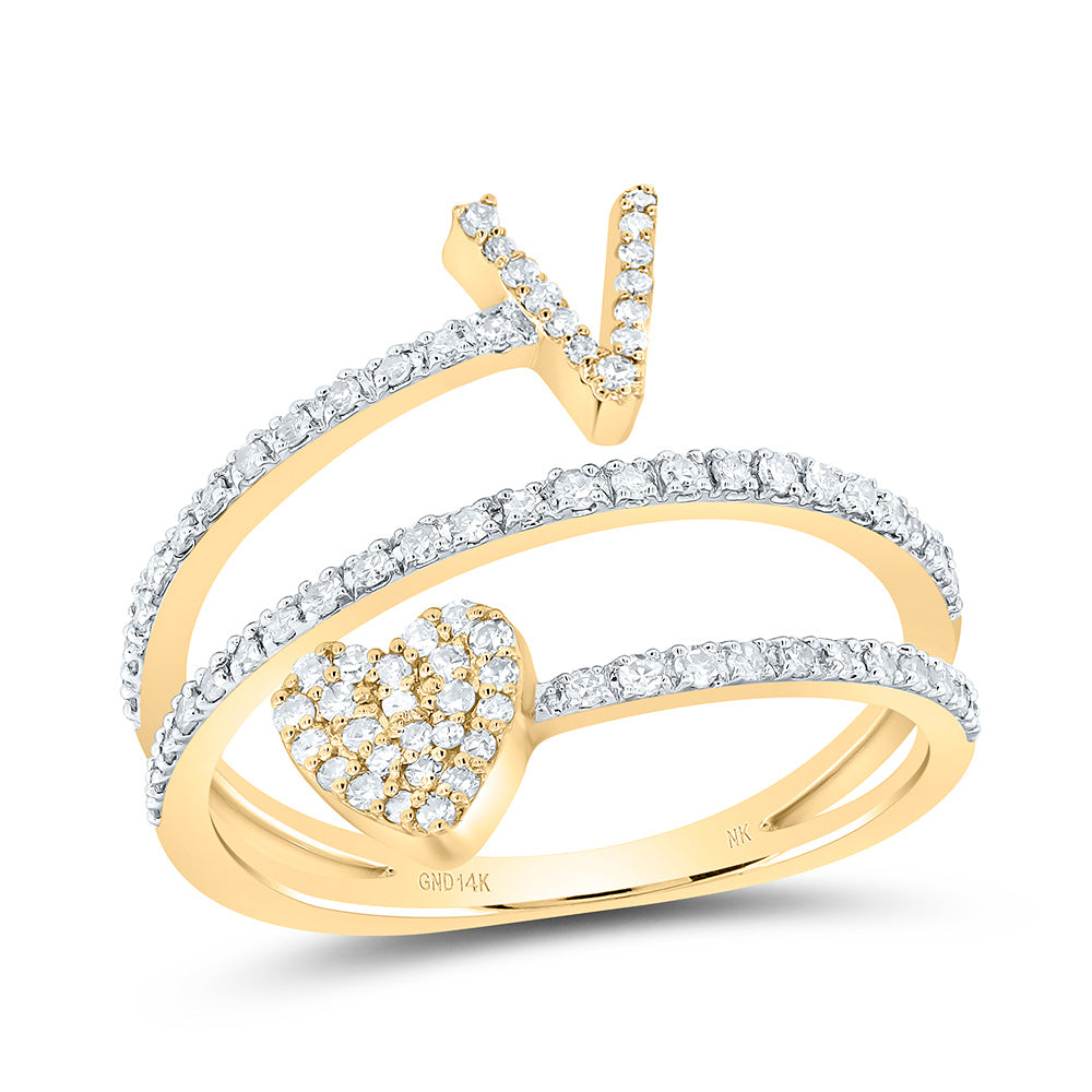 3/8Ctw-Nat Dia Nk Gift Initial "V" Heart Ladies Ring (2.7 grams)