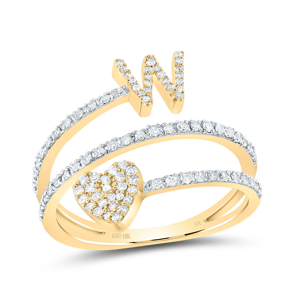 3/8Ctw-Nat Dia Nk Gift Initial "W" Heart Ladies Ring (2.75 grams)