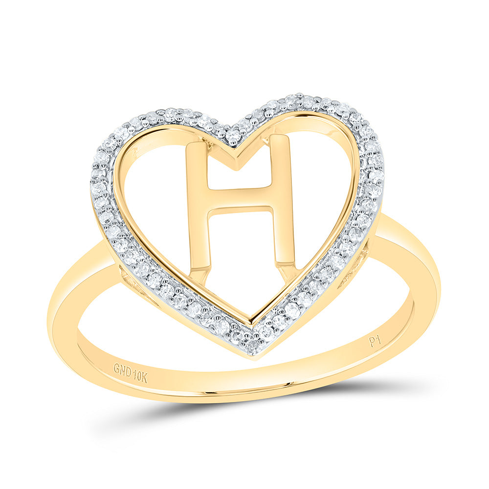 1/10Ctw-Nat Dia P1 Gift Initial "H" Ladies Heart Ring