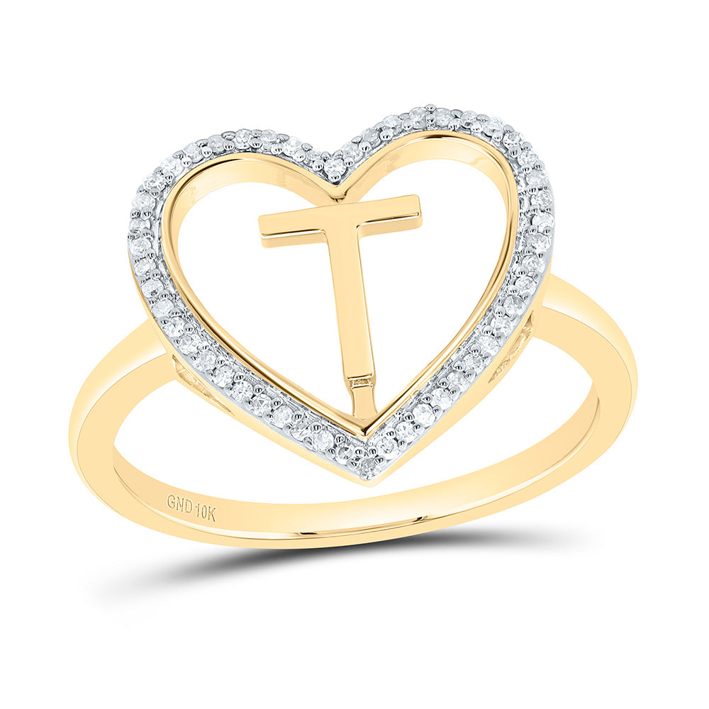 1/10Ctw-Nat Dia P1 Gift Initial "T" Ladies Heart Ring