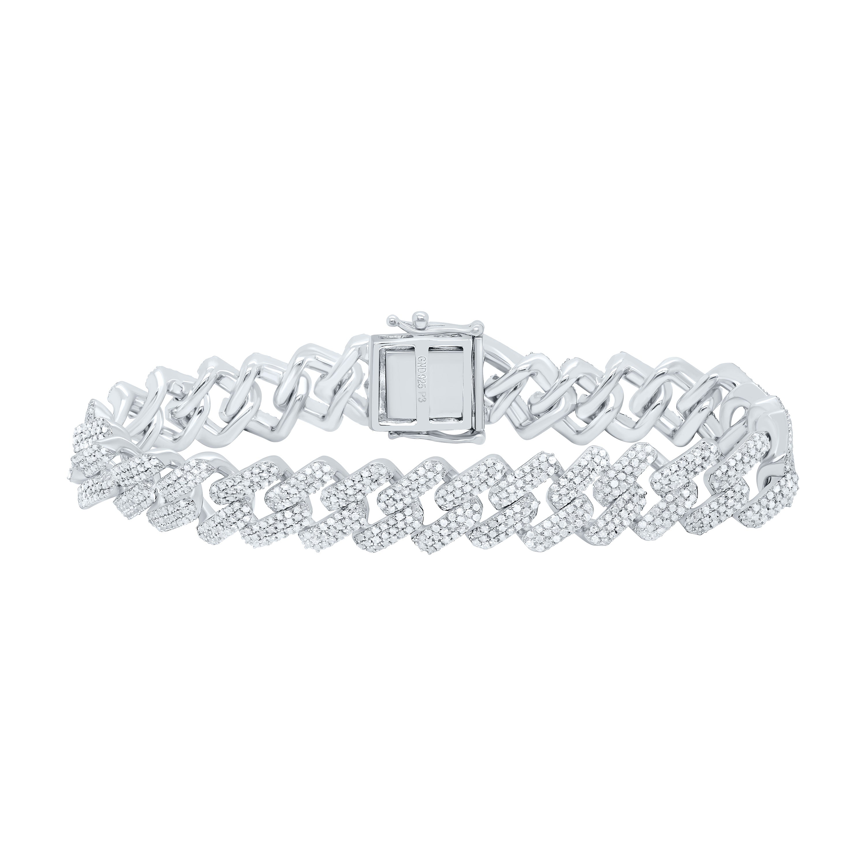 4Ctw-Nat Dia P3 12.40Mm Cuban Men'S Bracelet (8 Inch)