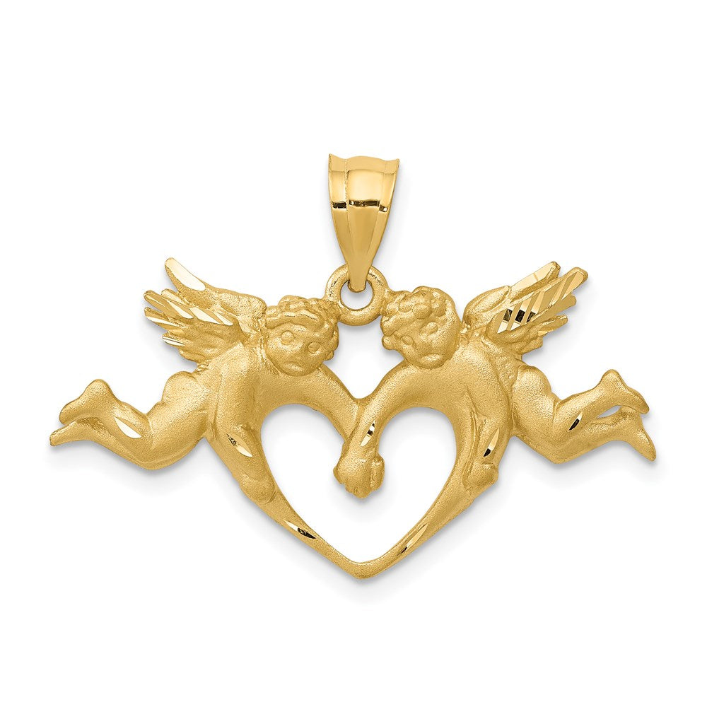 14k Yellow Gold 30 mm Satin Angels Heart Pendant
