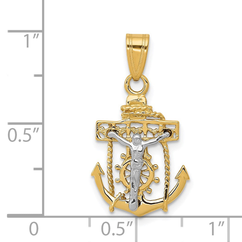 14k Two-tone 15 mm Mariners Cross Pendant (1.01 grams)