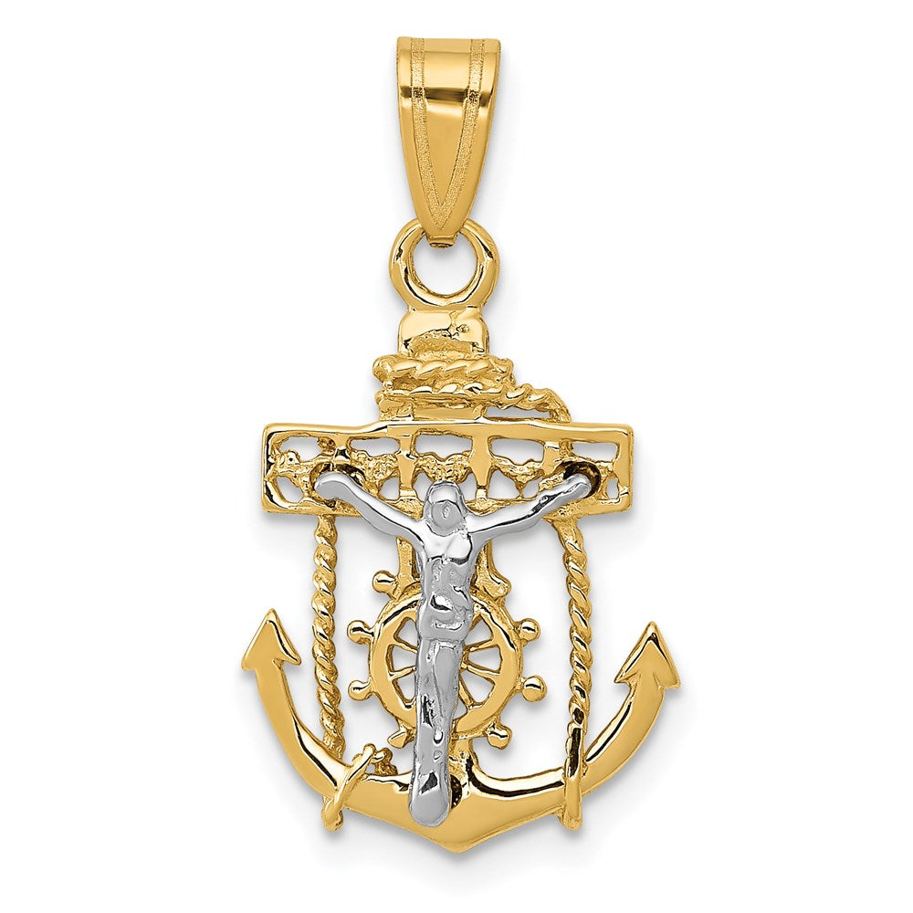 14k Two-tone 15 mm Mariners Cross Pendant (1.01 grams)