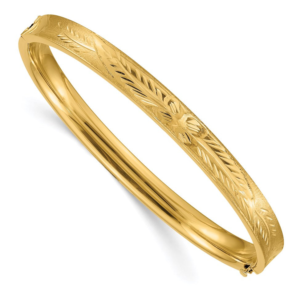 14k Yellow Gold 6 mm 4/1 Oversize Diamond-cut Concave Hinged Bangle Bracelet (7.79 grams)