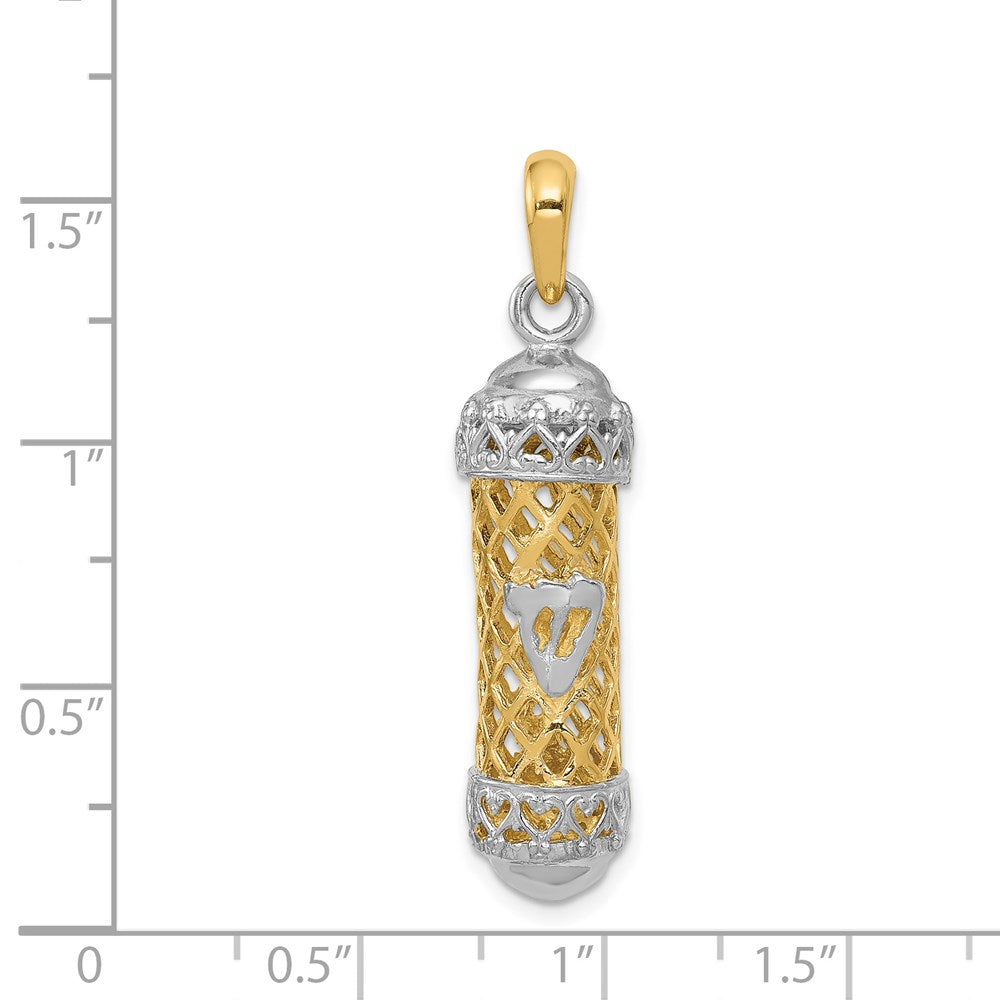 14k Two-tone 10 mm Two-Tone 3D Mezuzah W/Shin Charm (4.1 grams)
