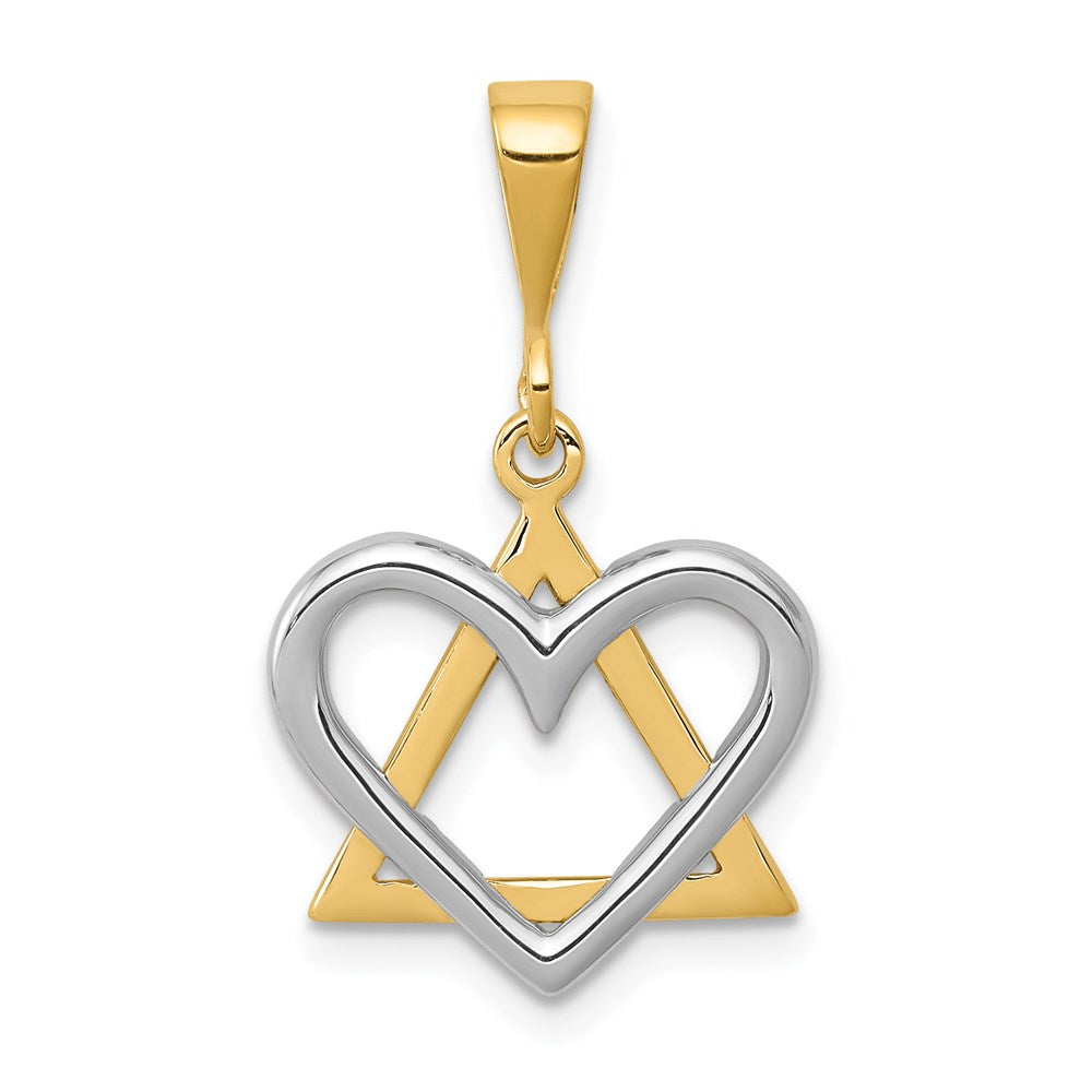 14k Two-tone 16 mm Two-Tone Star of David Heart Pendant