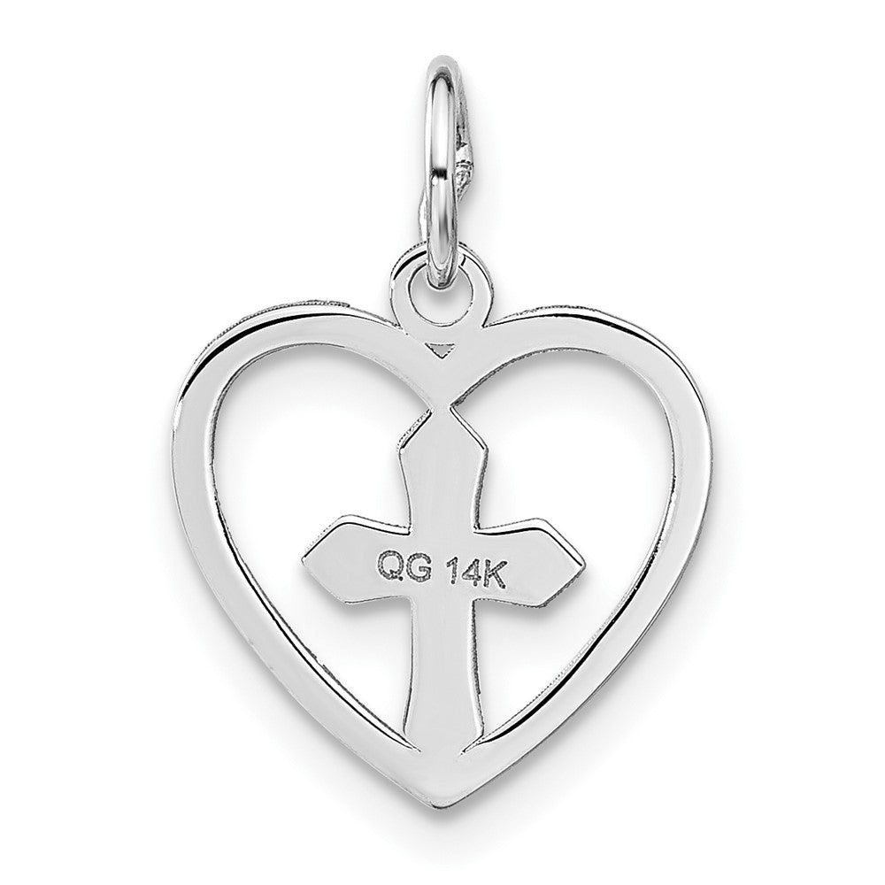 14k White Gold 14 mm Cross in Heart Charm (0.61 grams)