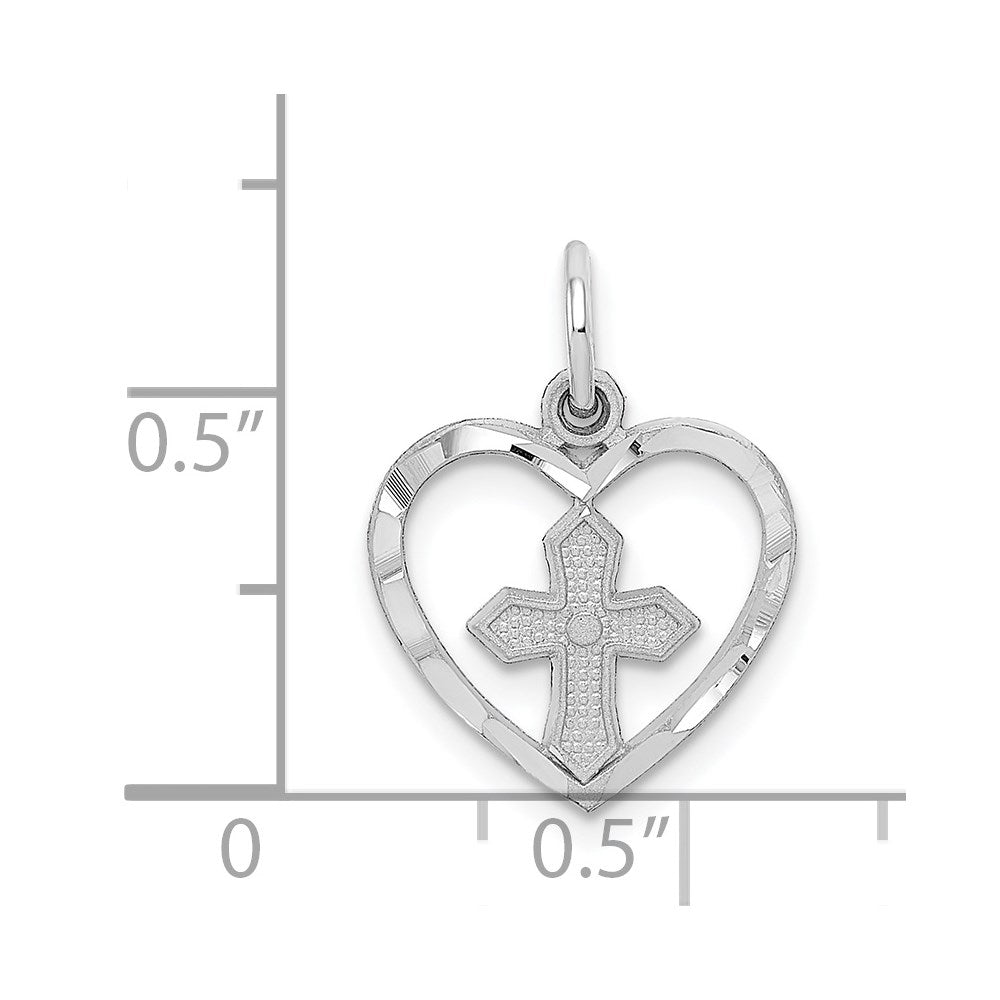 14k White Gold 14 mm Cross in Heart Charm (0.61 grams)