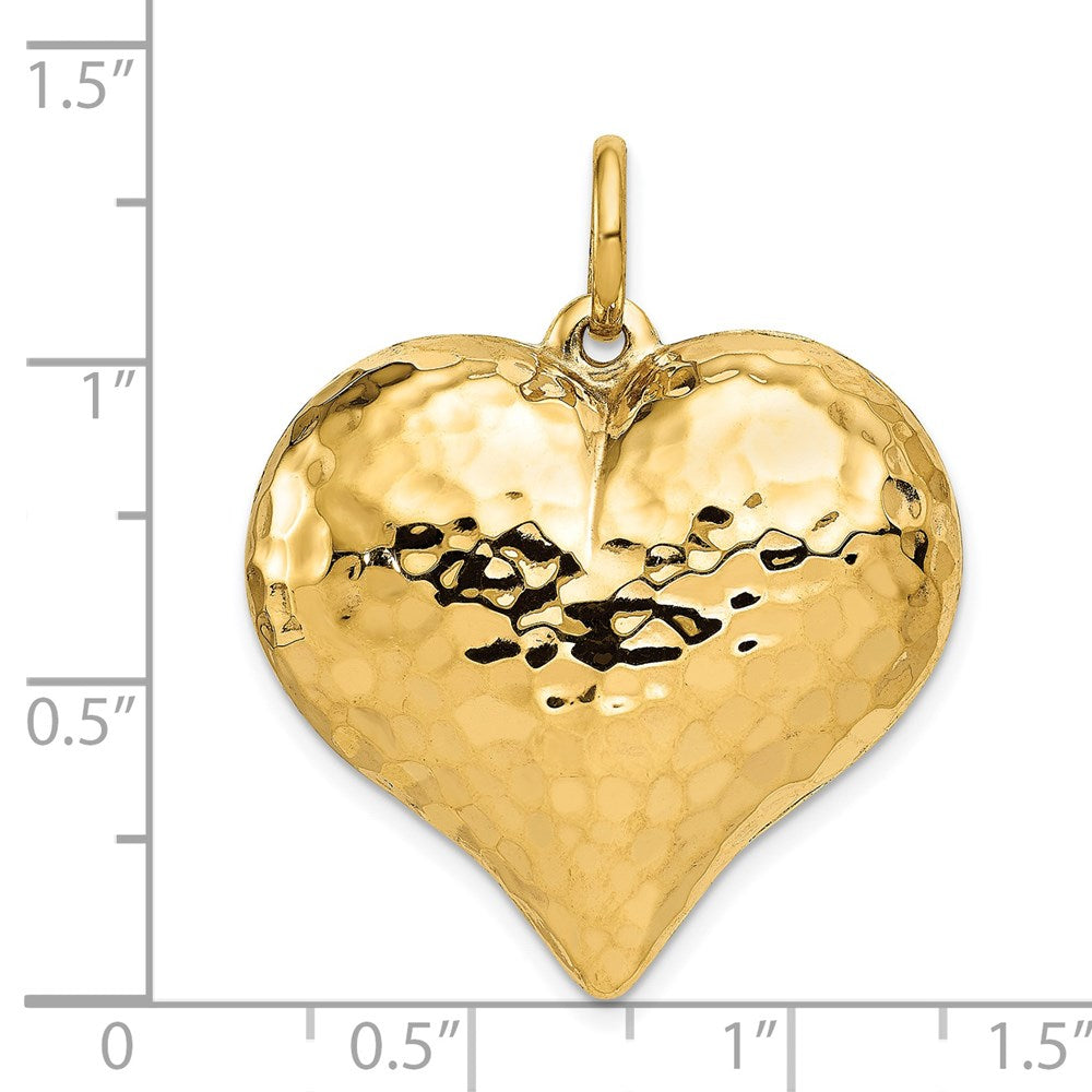 14K Polished and Hammered 3-D Puffed Heart Pendant (3.44 grams)