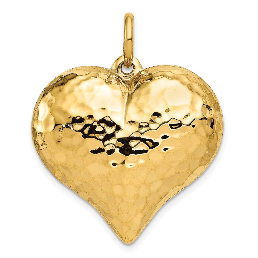 14K Polished and Hammered 3-D Puffed Heart Pendant (3.44 grams)