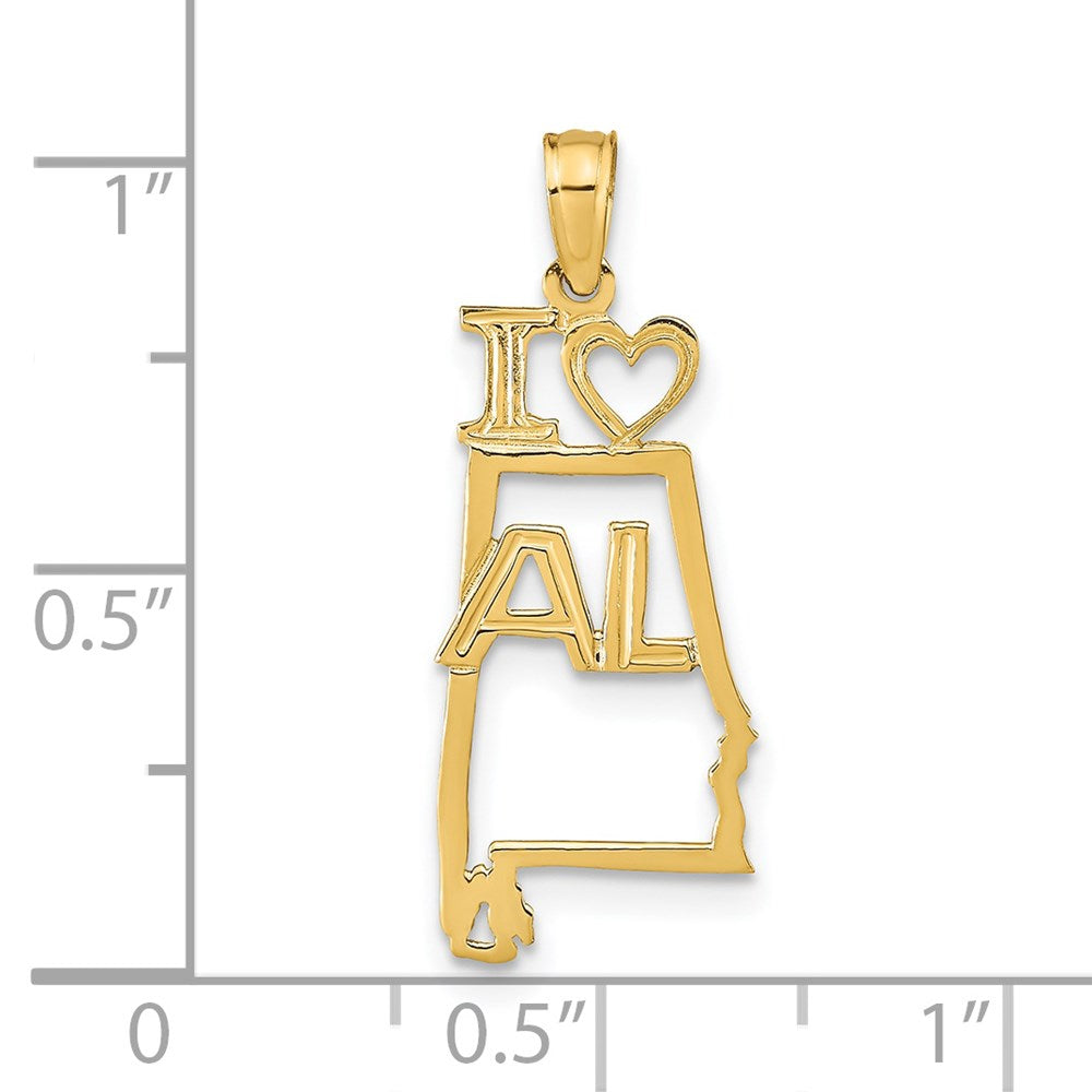14k Solid I HEART AL Alabama State Pendant (0.67 grams)