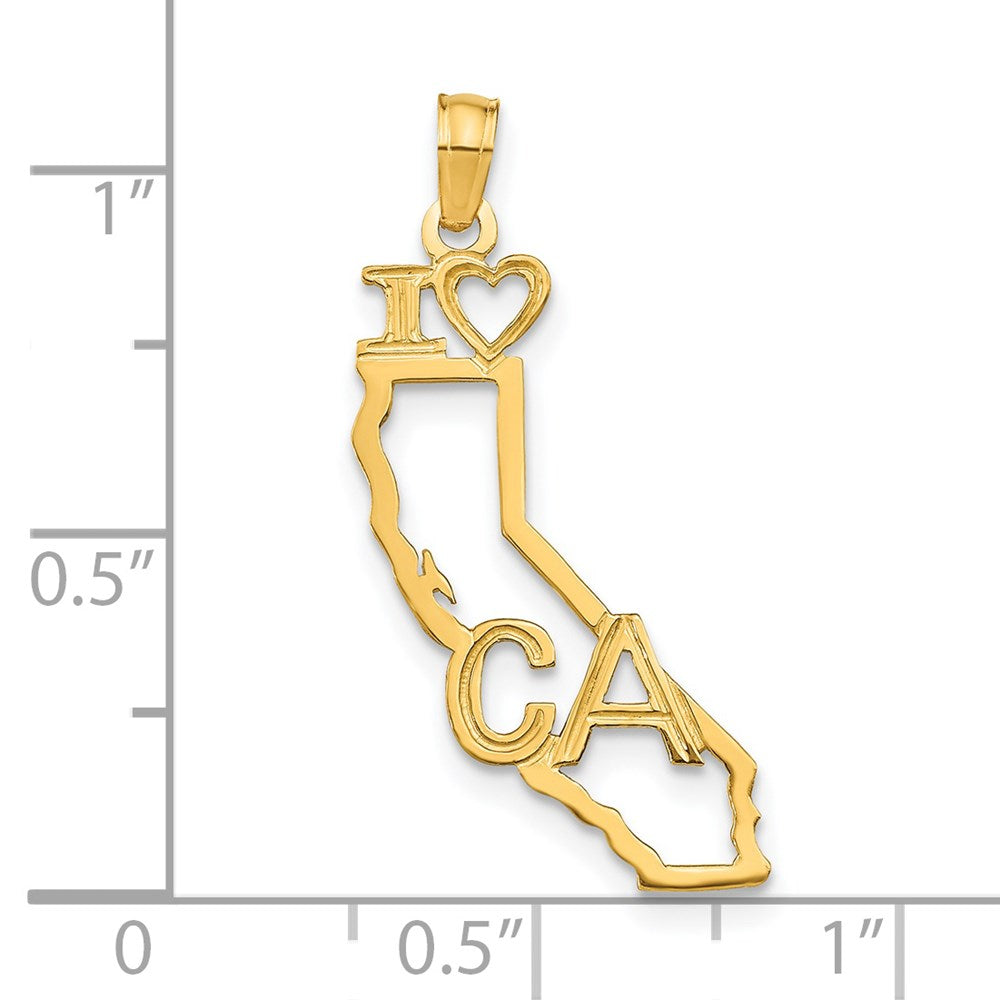 14k Solid I HEART CA California State Pendant (0.64 grams)