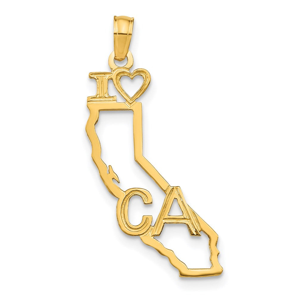 14k Solid I HEART CA California State Pendant (0.64 grams)