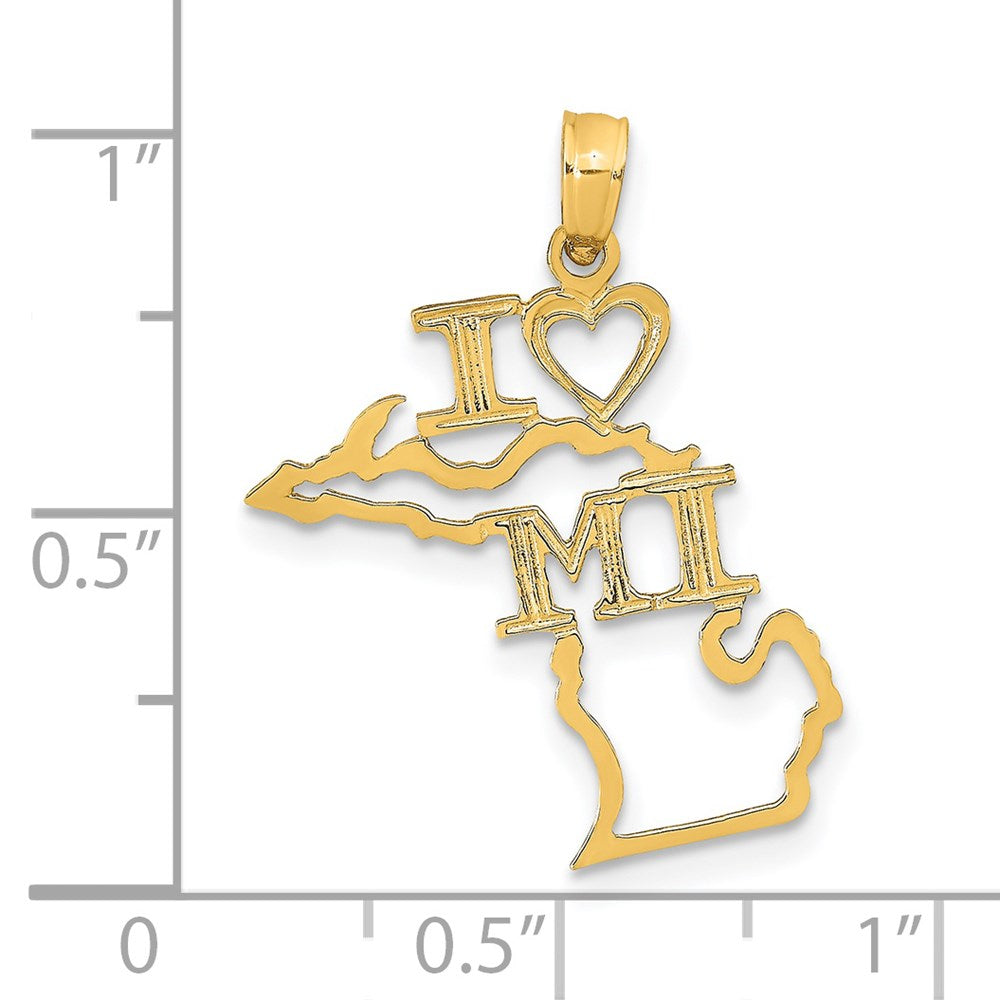 14k Yellow Gold 20 mm Solid Michigan State Pendant (0.72 grams)