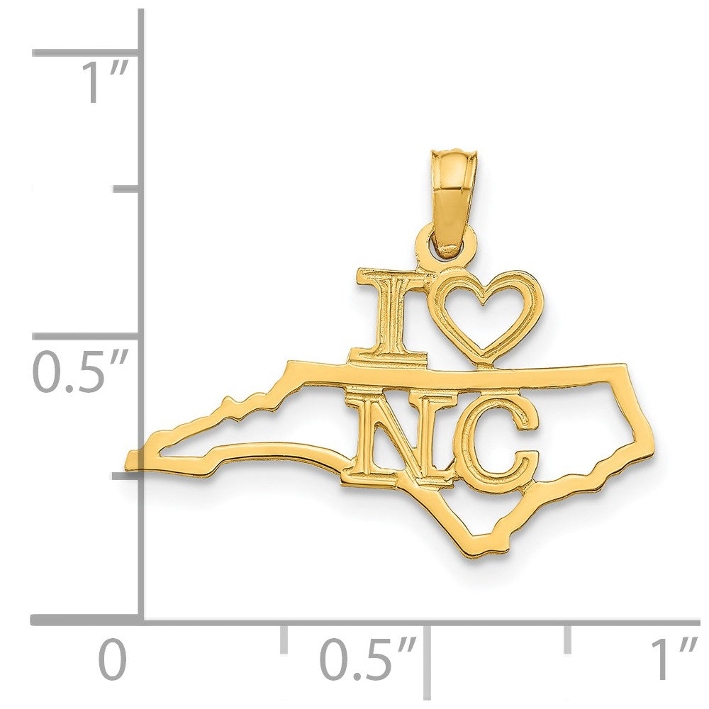 14k Solid I HEART NC North Carolina State Pendant (0.88 grams)
