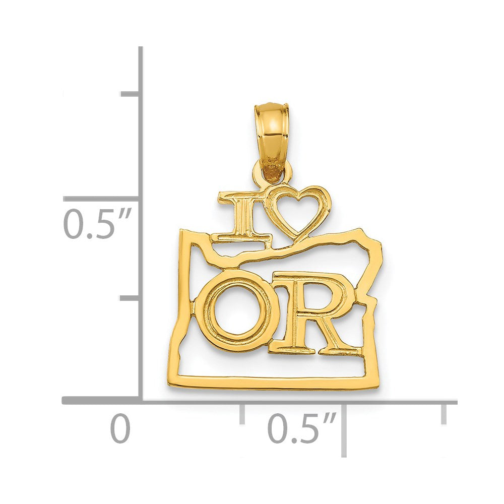 14k Solid I HEART OR Oregon State Pendant (0.7 grams)