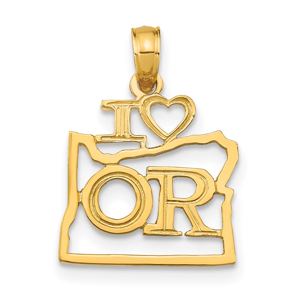 14k Solid I HEART OR Oregon State Pendant (0.7 grams)