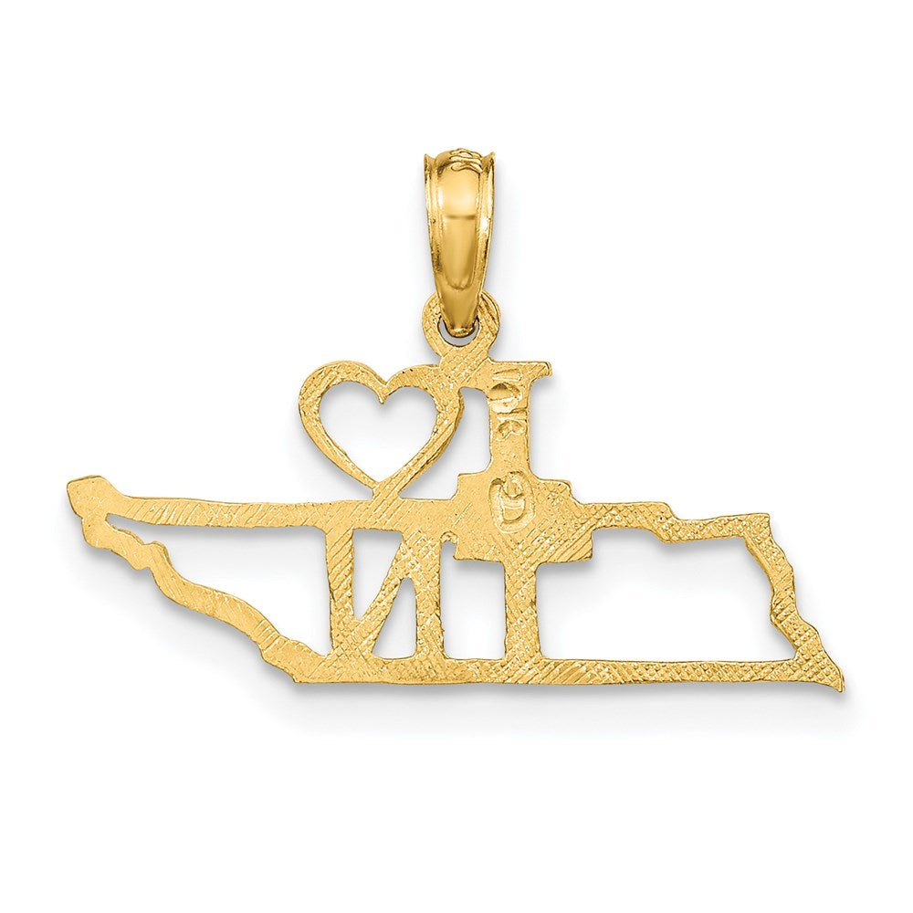 14k Solid I HEART TN Tennessee State Pendant (0.75 grams)